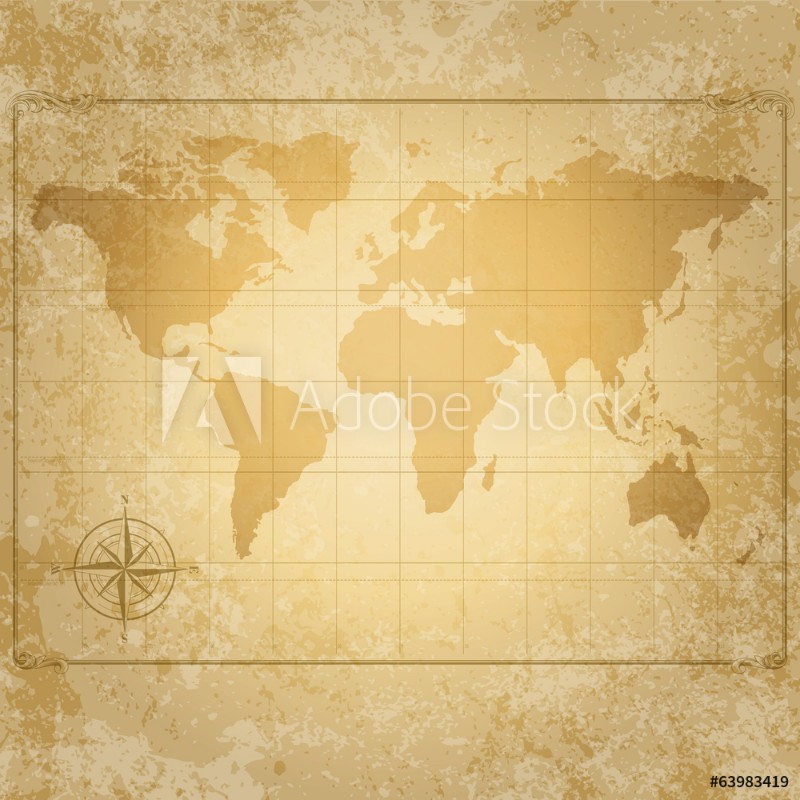 Picture of Vintage vector world map with compass